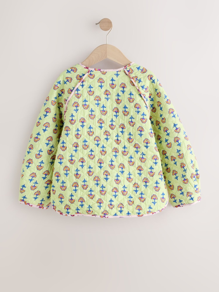 Lime Green Floral Print Quilted Jacket (3-16yrs) - Image 2 of 6