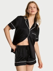 Victoria's Secret Black Logo Jacquard Satin Short Pyjamas Set - Image 1 of 3