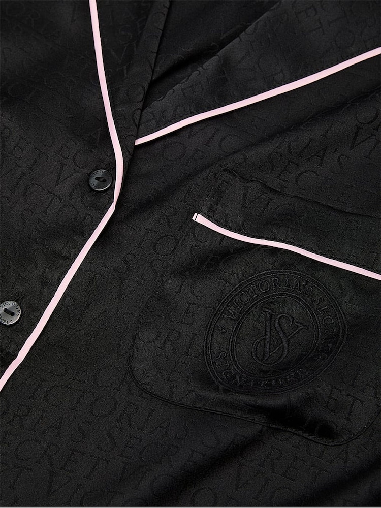 Victoria's Secret Black Logo Jacquard Satin Short Pyjamas Set - Image 3 of 3