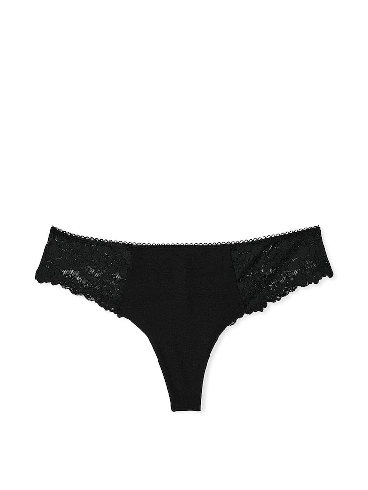 Victoria's Secret PINK Black Thong No Show Lace Trim Knickers - Image 3 of 3