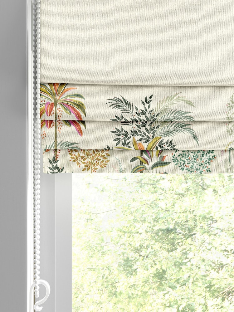 Sara Miller Light Stone Natural Palm Garden Border Made to Measure Roman Blind - Image 2 of 6