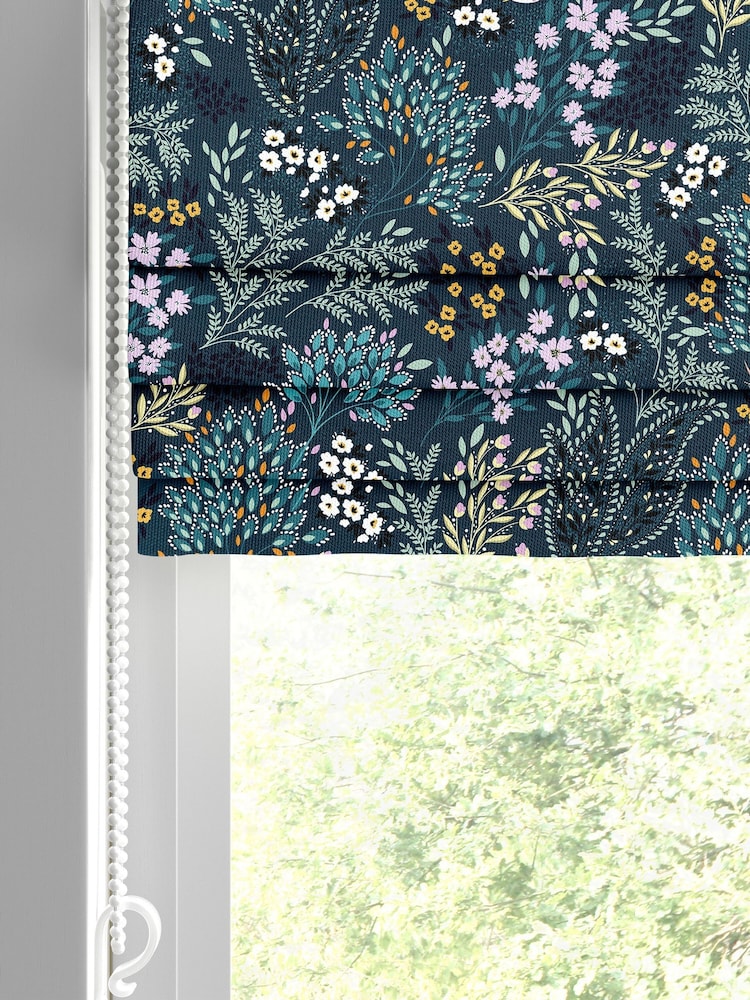 Sara Miller Teal Blue Faux Silk Songbird Made to Measure Roman Blind - Image 2 of 6
