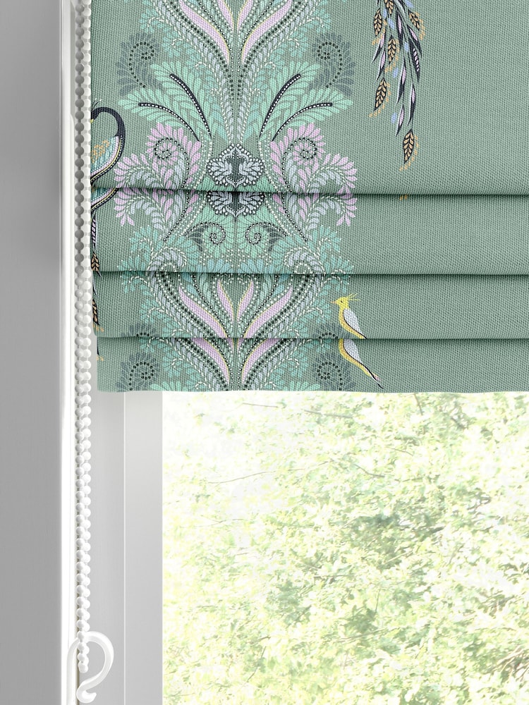 Sara Miller Sage Green Peacock Filigree Made to Measure Roman Blind - Image 2 of 6