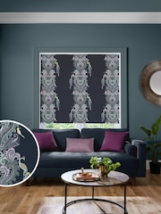 Sara Miller Petrol Blue Faux Silk Peacock Filigree Made to Measure Roman Blind - Image 1 of 6
