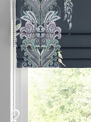 Sara Miller Petrol Blue Faux Silk Peacock Filigree Made to Measure Roman Blind - Image 2 of 6