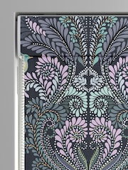 Sara Miller Petrol Blue Faux Silk Peacock Filigree Made to Measure Roman Blind - Image 3 of 6