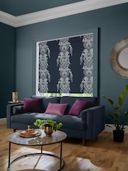 Sara Miller Petrol Blue Faux Silk Peacock Filigree Made to Measure Roman Blind - Image 5 of 6