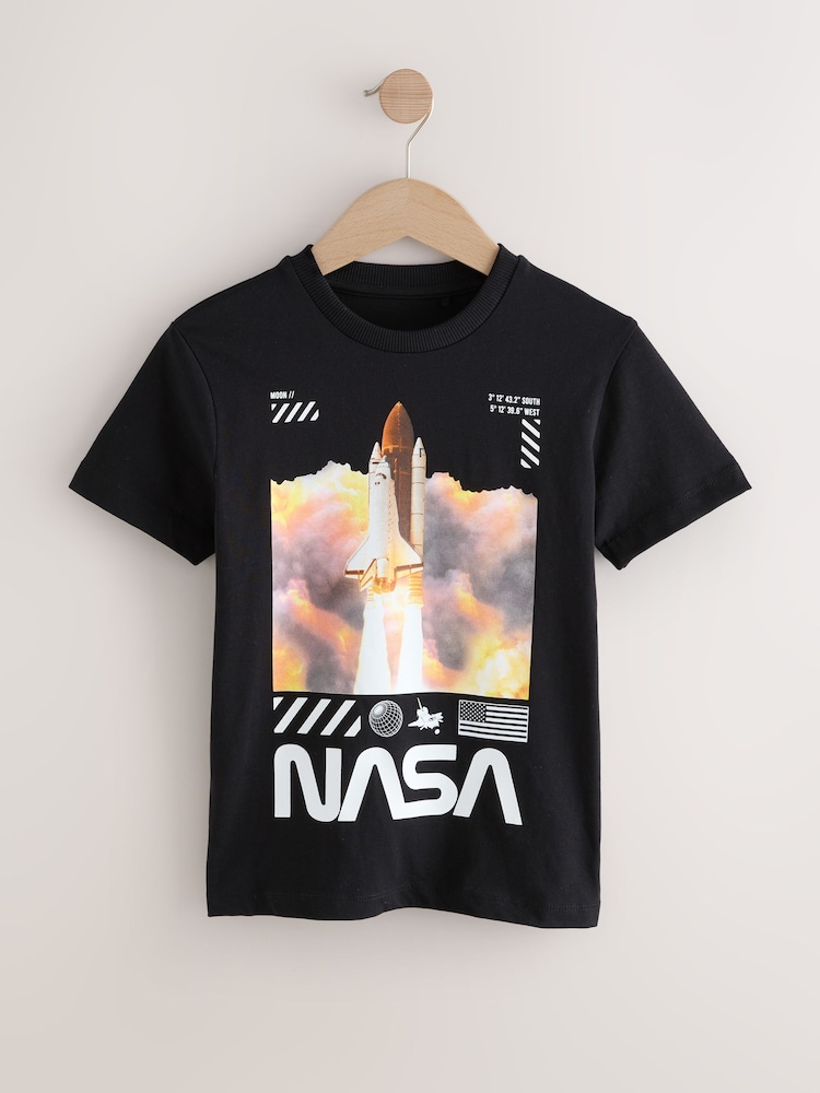 Black NASA License Short Sleeve T-Shirt (3-16yrs) - Image 1 of 4