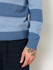 FatFace Rye Blue Denim Tonal Stripe Polo Jumper - Image 3 of 6
