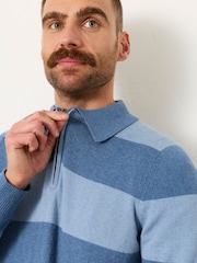 FatFace Rye Blue Denim Tonal Stripe Polo Jumper - Image 4 of 6