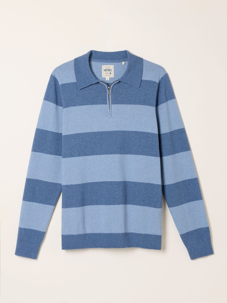 FatFace Rye Blue Denim Tonal Stripe Polo Jumper - Image 6 of 6