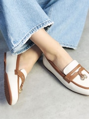 Moda in Pelle Erythrina Tassel Leopard Print Trim Comfort Leather Loafers - Image 1 of 5
