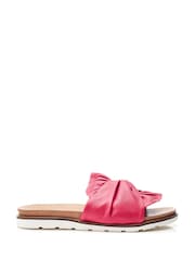 Jemini Twist Bow Flat White Leather Sandals - Image 1 of 4