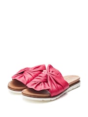 Jemini Twist Bow Flat White Leather Sandals - Image 2 of 4