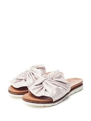 Jemini Twist Bow Flat White Leather Sandals - Image 2 of 4
