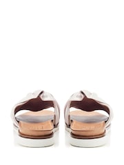 Jemini Twist Bow Flat White Leather Sandals - Image 3 of 4