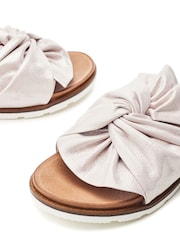 Jemini Twist Bow Flat White Leather Sandals - Image 4 of 4