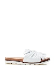 Jemini Twist Bow Flat White Leather Sandals - Image 1 of 4