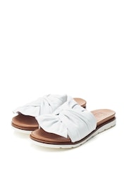 Jemini Twist Bow Flat White Leather Sandals - Image 2 of 4