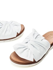 Jemini Twist Bow Flat White Leather Sandals - Image 4 of 4