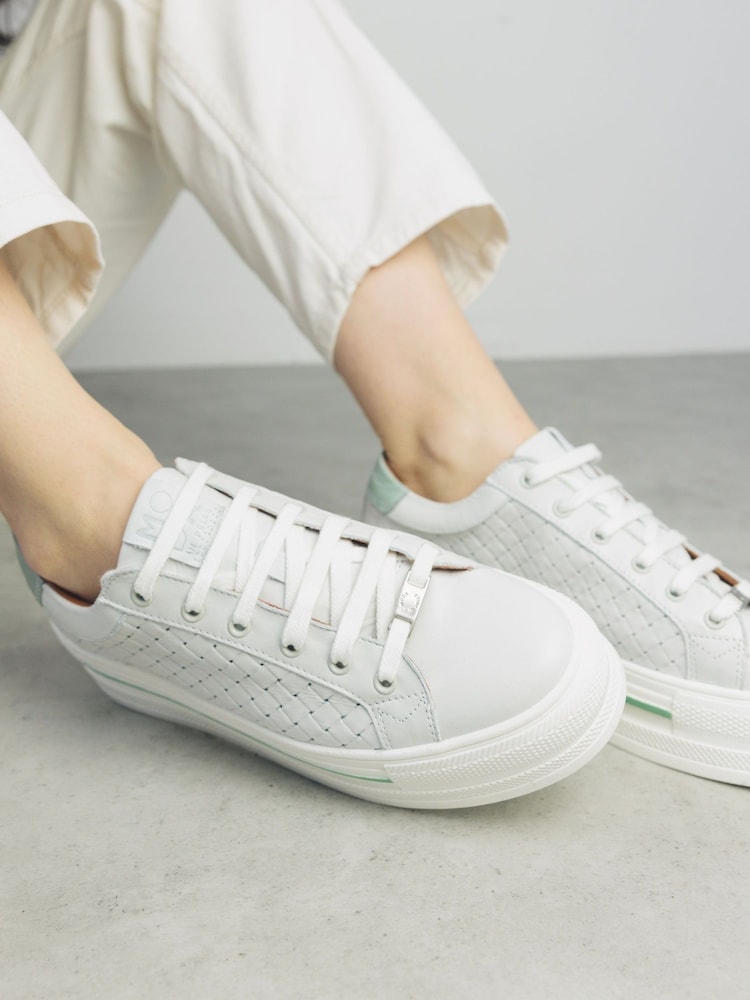 Moda in Pelle Blush Woven Side Panel Detail Chunky Lace Up Leather Trainers - Image 1 of 4