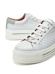 Moda in Pelle Blush Woven Side Panel Detail Chunky Lace Up Leather Trainers - Image 3 of 4