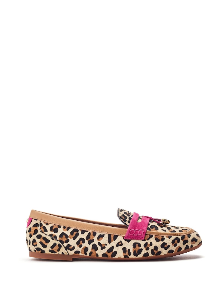 Moda in Pelle Erythrina Tassel Leopard Print Trim Comfort Leather Loafers - Image 2 of 5