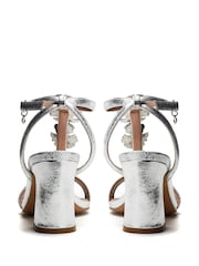 Moda in Pelle Silver Neillia Metal Floral Print Trim Block Heel Comfort Sandals - Image 3 of 4