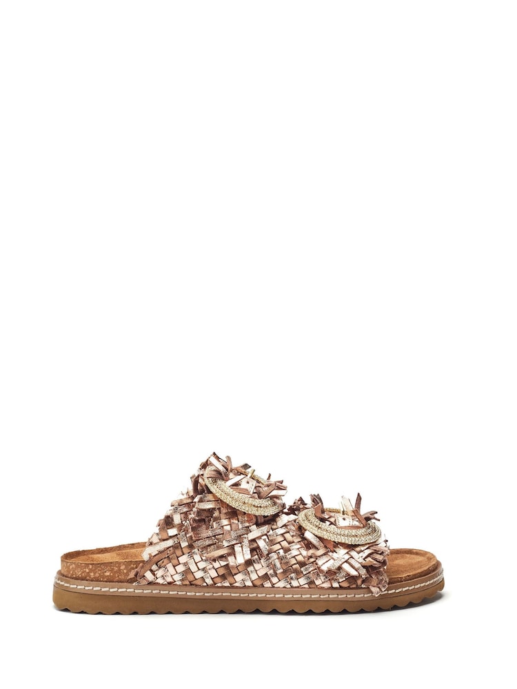 Moda in Pelle Metallic Olisia Glitz Buckle Weave Leather Footbed Sandals - Image 1 of 4