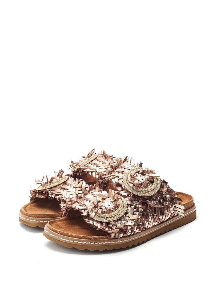 Moda in Pelle Metallic Olisia Glitz Buckle Weave Leather Footbed Sandals - Image 2 of 4