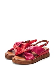 Pink - Moda in Pelle Kalmia Twisted Feature Leather Wedge Sandals - Image 2 of 4