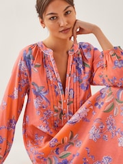 Monsoon Orange Kaia Floral Tunic Midi Dress - Image 1 of 4