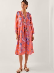 Monsoon Orange Kaia Floral Tunic Midi Dress - Image 2 of 4