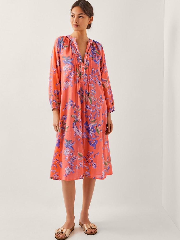 Monsoon Orange Kaia Floral Tunic Midi Dress - Image 2 of 4