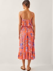 Monsoon Orange Kaia Floral Frill Midi Dress - Image 2 of 3