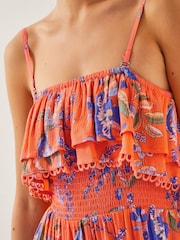 Monsoon Orange Kaia Floral Frill Midi Dress - Image 3 of 3