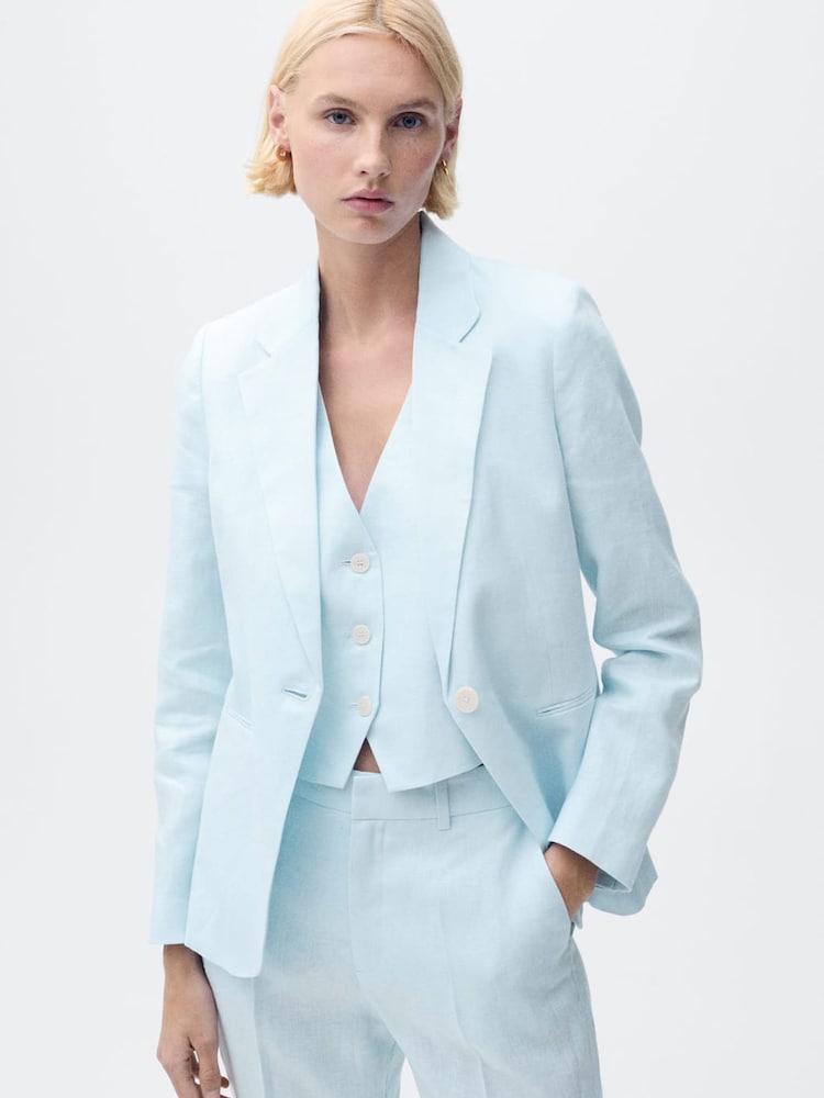 Mango Blue Linen Suit Jacket - Image 1 of 6