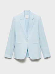 Mango Blue Linen Suit Jacket - Image 5 of 6