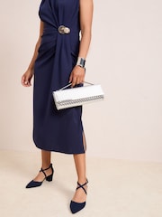 Friends Like These Navy Standard Fit Block Heel Cross Strap Court Shoes - Image 3 of 4