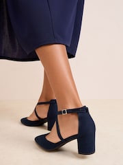Friends Like These Navy Standard Fit Block Heel Cross Strap Court Shoes - Image 4 of 4