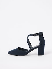 Friends Like These Navy Standard Fit Block Heel Cross Strap Court Shoes - Image 5 of 5