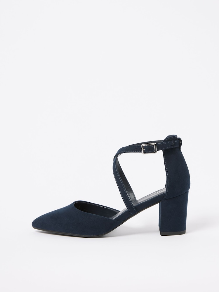 Friends Like These Navy Standard Fit Block Heel Cross Strap Court Shoes - Image 5 of 5 Friends Like These Navy Standard Fit Block Heel Cross Strap Court Shoes - Image 5 of 5