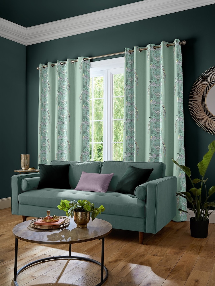 Sara Miller Sage Green Peacock Filigree Made to Measure Curtains - Image 2 of 9