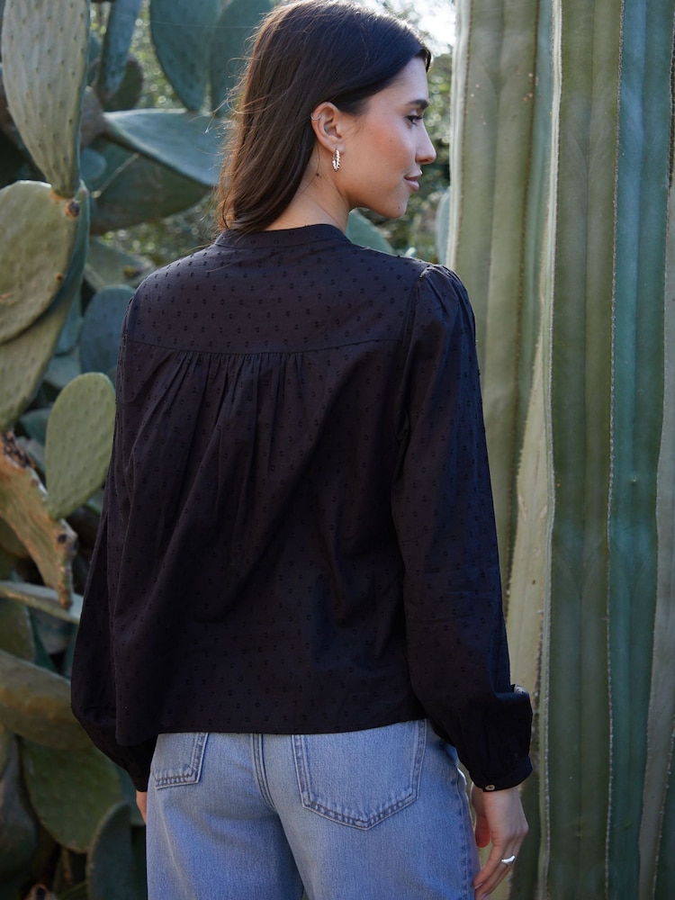 Threadbare Black Lace Detail Boho 100% Cotton Blouse - Image 2 of 4
