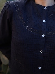 Threadbare Black Lace Detail Boho 100% Cotton Blouse - Image 4 of 4