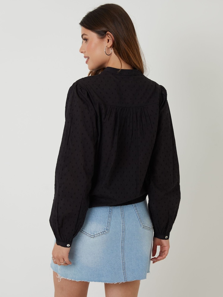 Threadbare Black Lace Detail Boho 100% Cotton Blouse - Image 4 of 4 Threadbare Black Lace Detail Boho 100% Cotton Blouse - Image 4 of 4