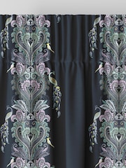 Sara Miller Petrol Blue Faux Silk Peacock Filigree Made to Measure Curtains - Image 6 of 9