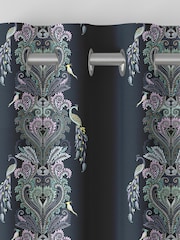 Sara Miller Petrol Blue Faux Silk Peacock Filigree Made to Measure Curtains - Image 7 of 9