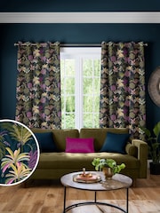 Sara Miller Midnight Blue Faux Silk Palm Garden Made to Measure Curtains - Image 1 of 9