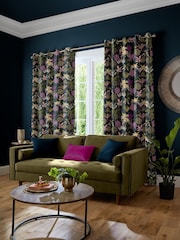 Sara Miller Midnight Blue Faux Silk Palm Garden Made to Measure Curtains - Image 2 of 9